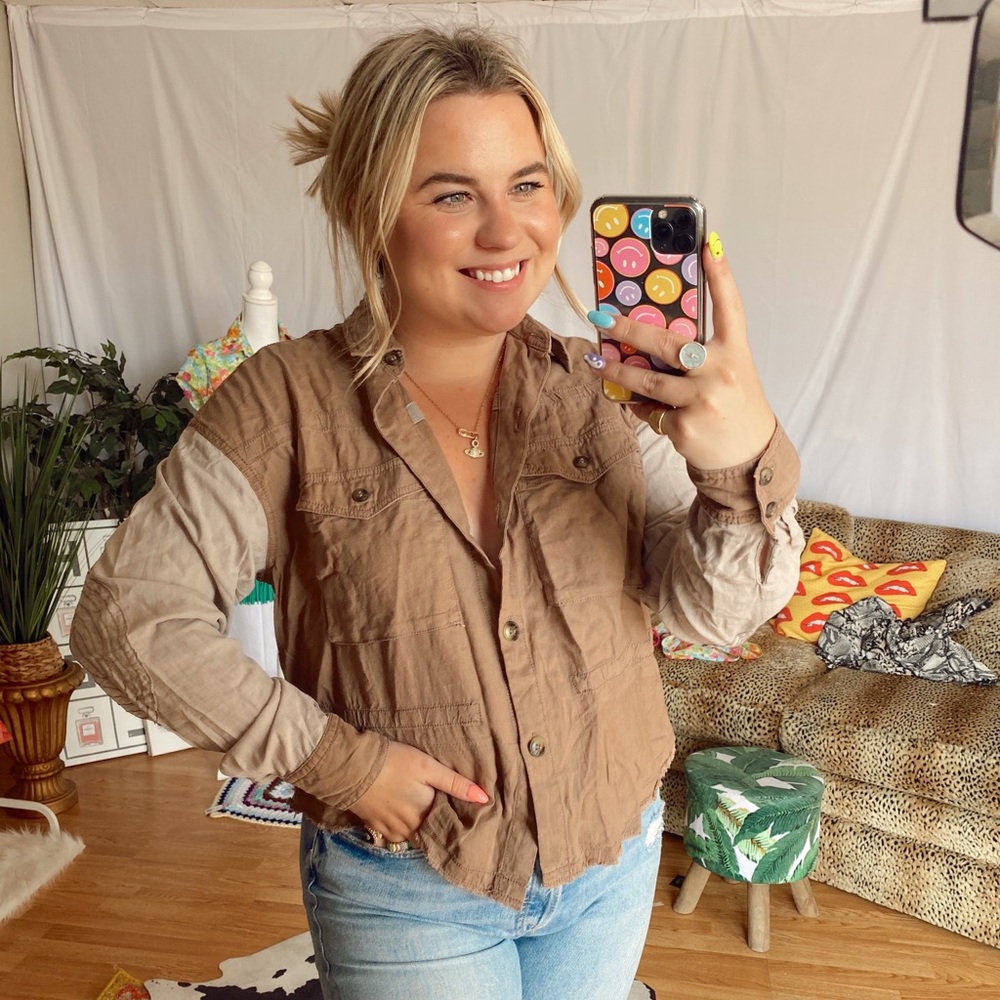 Free people we the free up button up khaki…